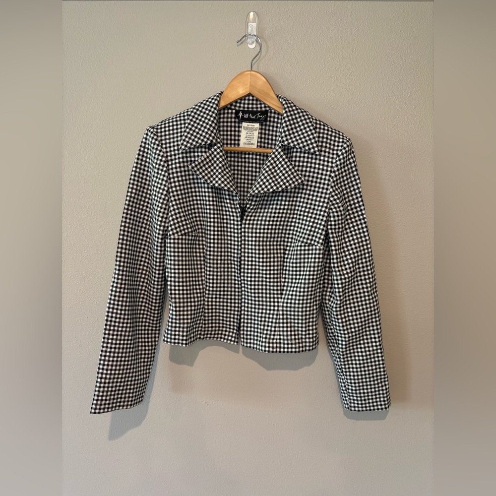 VINTAGE ALL ABOUT JAZZ Women’s Gingham Zip Up Collared Jacket Cropped Size 5/6